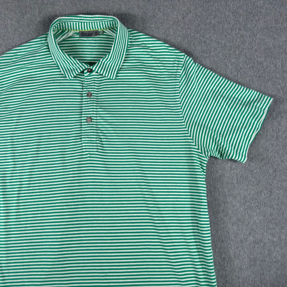 tasc Performance Men's Striped Stretch Polo Shirt Short Sleeve Green White M